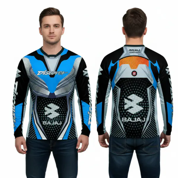 Discover Blue Bike Full Sleeve Four Part Sublimation Print For Premium Bike T-Shirt - AS02