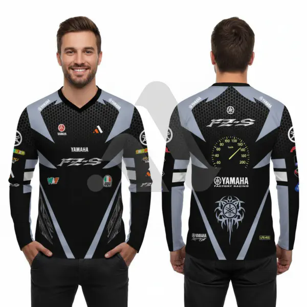 Yamaha Fz-S Version 2 Black Bike Full Sleeve Four Part Sublimation Print For Premium Bike T-Shirt - AS03