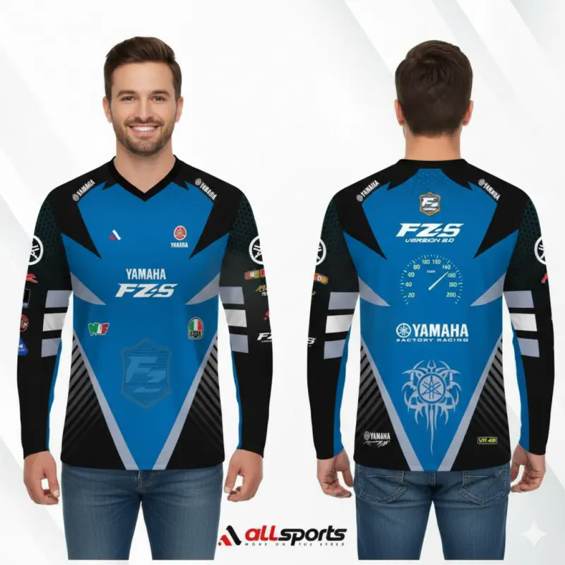 Yamaha Fz-S Version 2 Blue Bike Full Sleeve Four Part Sublimation Print For Premium Bike T-Shirt - AS04