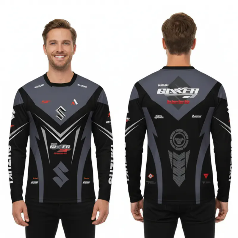 Suzuki Gixer Sf Black Bike Full Sleeve Four Part Sublimation Print For Premium Bike T-Shirt- AS07