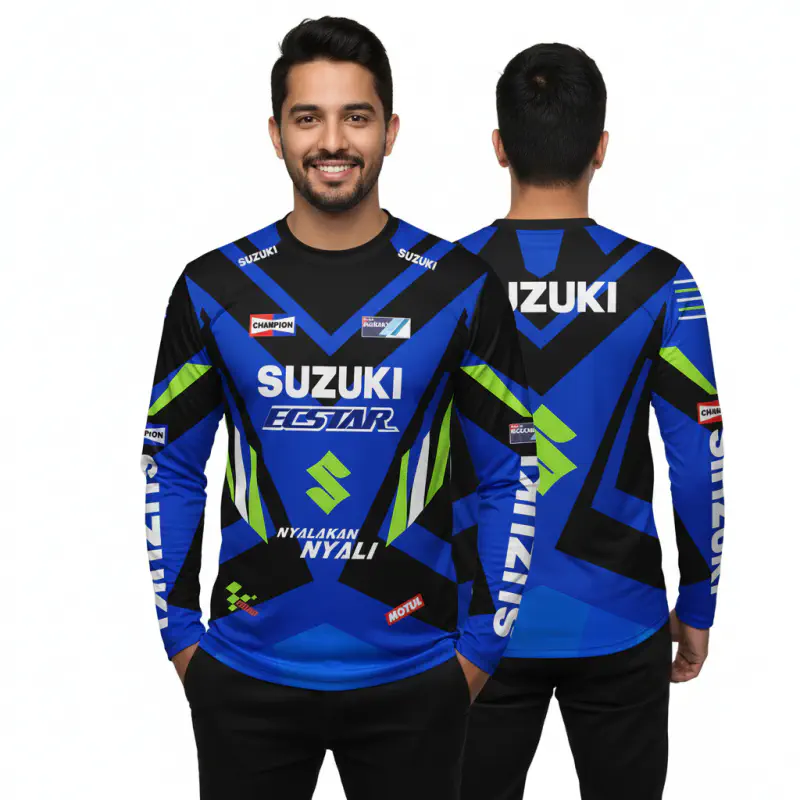 Suzuki Gixer Blue Bike Full Sleeve Four Part Sublimation Print For Premium Bike T-Shirt - AS08