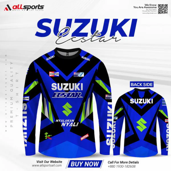 Suzuki Gixer Blue Bike Full Sleeve Four Part Sublimation Print For Premium Bike T-Shirt - AS08