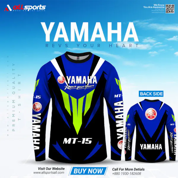 Yamaha MT-15 Blue Bike Full Sleeve Four Part Sublimation Print For Premium Bike T-Shirt -AS13