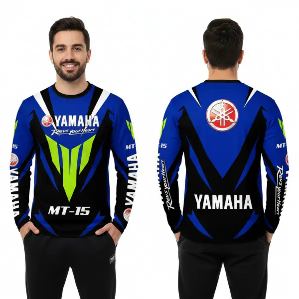 Yamaha MT-15 Blue Bike Full Sleeve Four Part Sublimation Print For Premium Bike T-Shirt -AS13