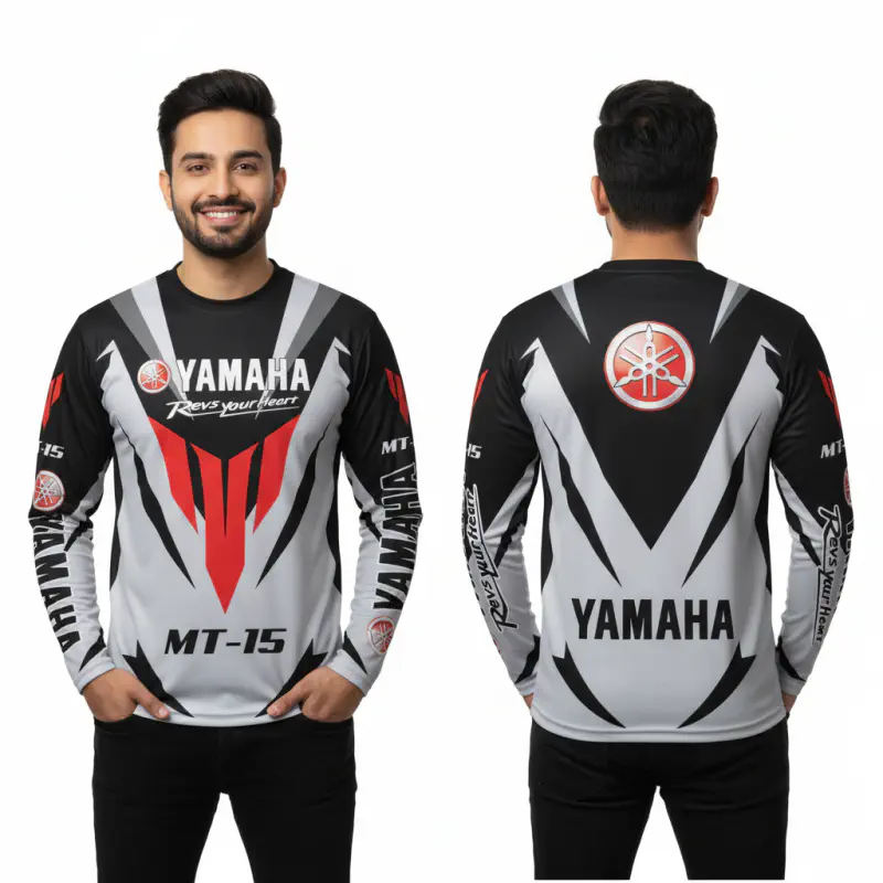 Yamaha Mt-15 White Bike Full Sleeve Four Part Sublimation Print For Premium Bike T-Shirt - AS15