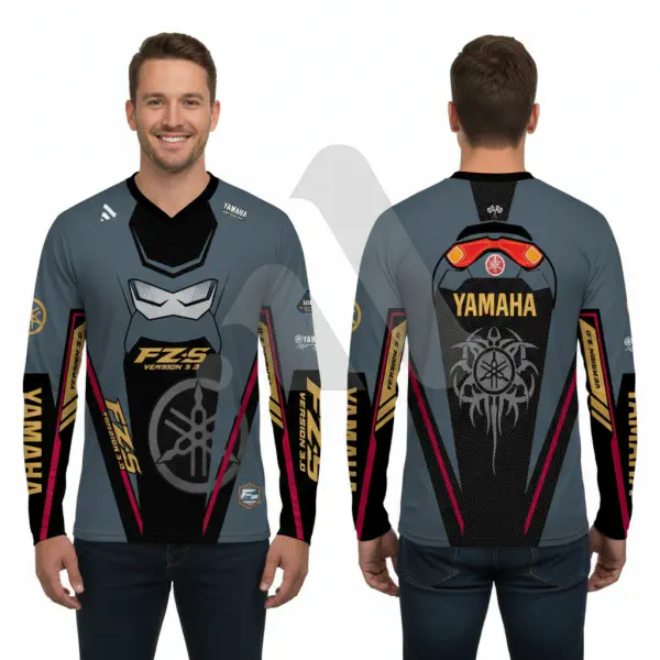 Yamaha Fz-S Version 3 Gray Bike Full Sleeve Four Part Sublimation Print For Premium Bike T-Shirt -AS17