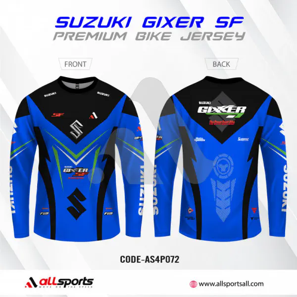 Suzuki Gixer Sf Blue Full Sleeve Four Part Sublimation Print For Premium Bike T-Shirt-AS21