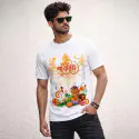 Durga Puja Men's White Front Part Half Sleeve Sublimation Print T- Shirt-ASFP105