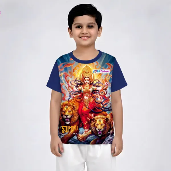 MA DURGA NAVY 3D PUJA T-SHIRT HALF SLEEVE (SUBLIMATION)AFP003