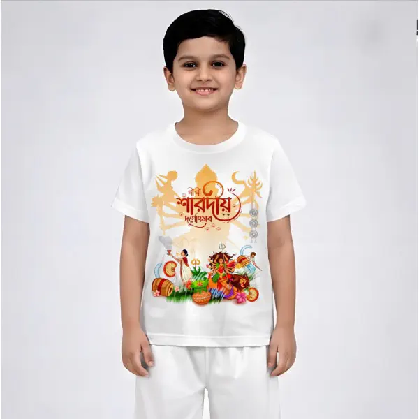 SRI SRI SARODIO DURGA KIDS 3D PUJA T-SHIRT HALF SLEEVE (SUBLIMATION)AFP006