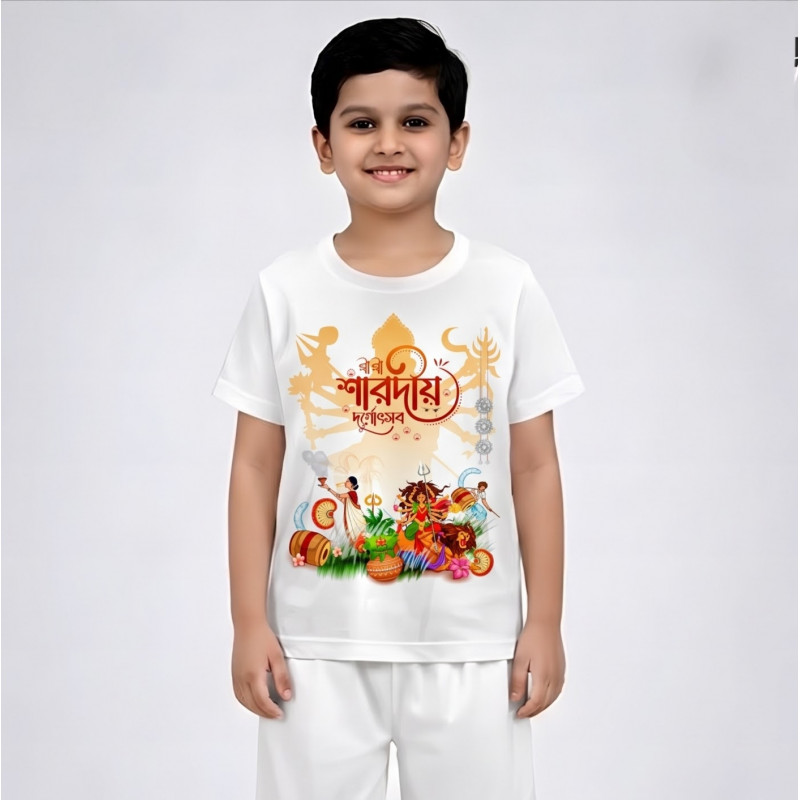 SRI SRI SARODIO DURGA KIDS 3D PUJA T-SHIRT HALF SLEEVE (SUBLIMATION)AFP006