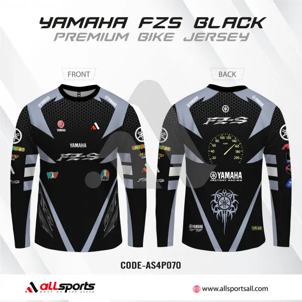 YAMAHA FZSV2 BLACK T-SHIRT FULL SLEEVE (4 PART SUBLIMATION PRINT)-AS4P070