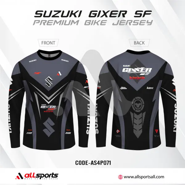 Suzuki Gixer Sf Black Full Sleeve Four Part Sublimation Print For Bike T-Shirt -AS4P071