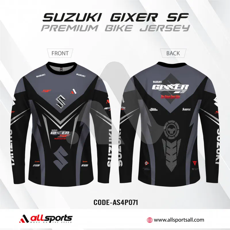 Suzuki Gixer Sf Black Full Sleeve Four Part Sublimation Print For Bike T-Shirt -AS4P071