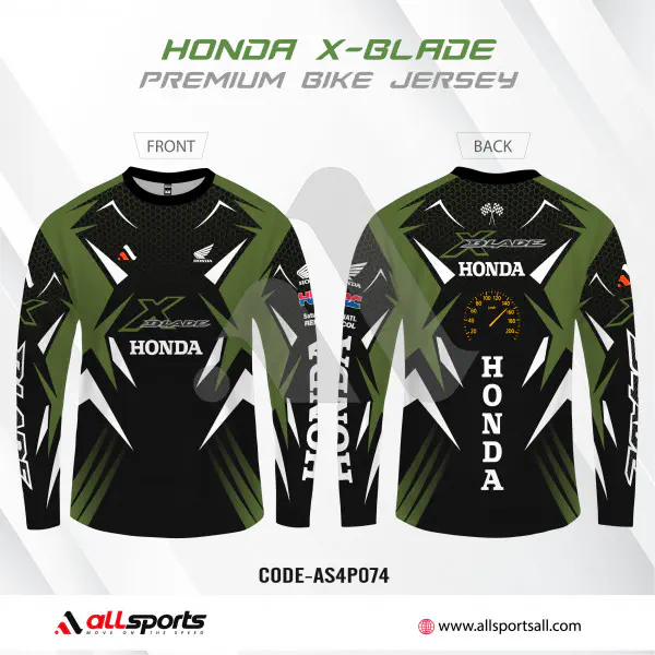  Honda X-Blade Green Full Sleeve Four Part Sublimation Print For Bike T-Shirt -AS4P074