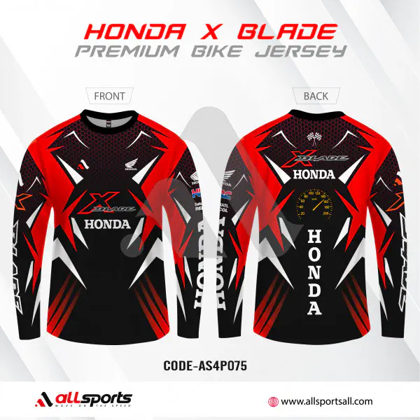 Honda X-Blade Red Full Sleeve Four Part Sublimation Print For Bike T-Shirt -AS4P075 