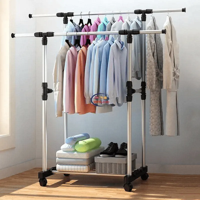 Double Pole Portable Clothes Rack