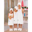 Kids Soft Bath Towel Dress Set with Head Towel & Slippers