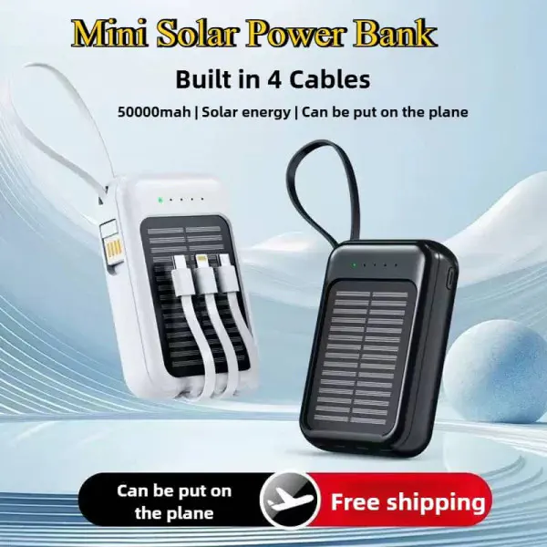 Portable Solar Power Bank 20000mAh with LED Light & Multi Cable Support
