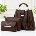 New 3pcs Combo Women Best Leather Tote Bag (Deep coffee)