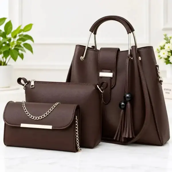 New 3pcs Combo Women Best Leather Tote Bag (Deep coffee)
