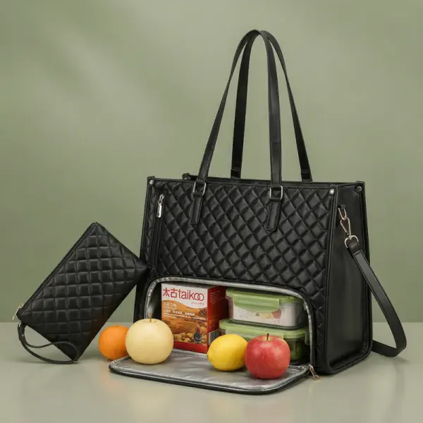 Office - Travel Tote Bag with Lunch Compartment Laptop Bag (Black)