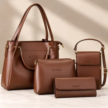 4pcs Combo Women Best PU Leather Tote Bag G (Coffee)