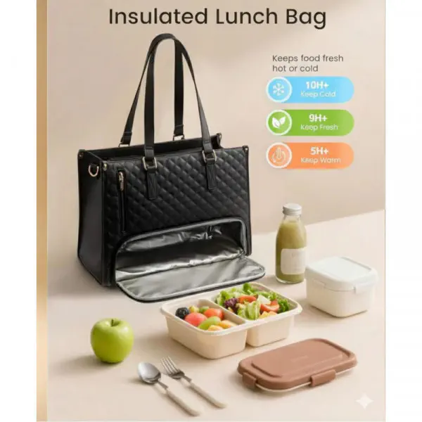 Office - Travel Tote Bag with Lunch Compartment Laptop Bag (Black)