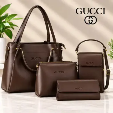 4pcs Combo Women Best PU Leather Tote Bag G ( Deep Coffee)