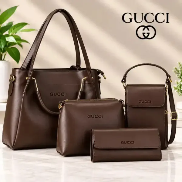 4pcs Combo Women Best PU Leather Tote Bag G ( Deep Coffee)