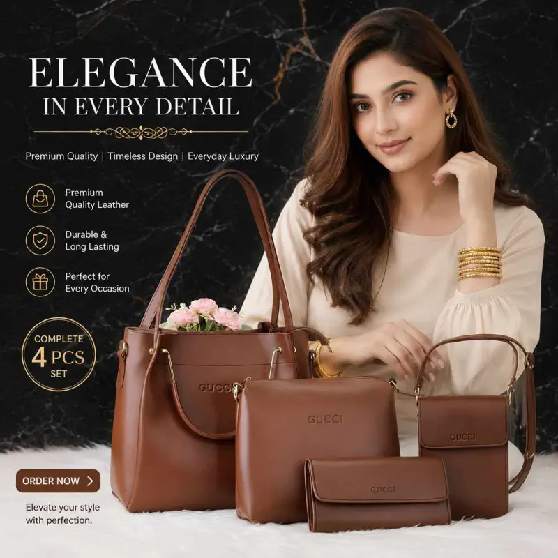 4 PCS Leather LADIES FASHIONABLE COMBO Bag (Coffee)