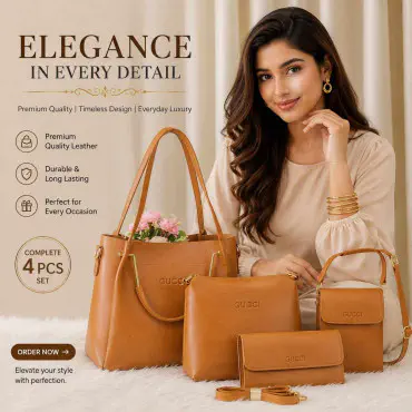 4 PCS Leather LADIES FASHIONABLE COMBO Bag (brown)