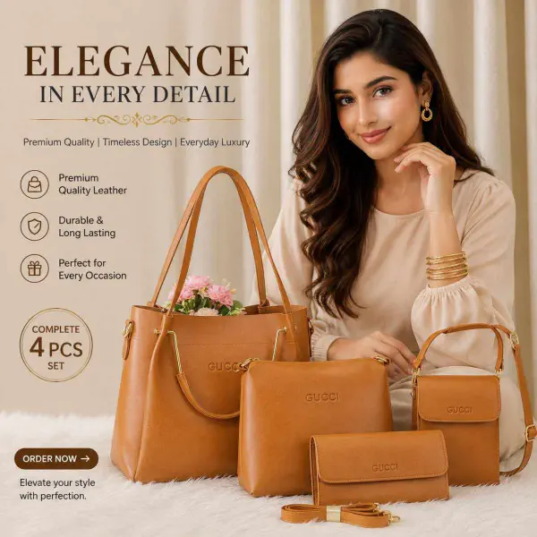 4 PCS Leather LADIES FASHIONABLE COMBO Bag (brown)