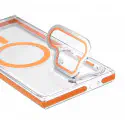 For Samsung Galaxy Ultra Magnetic Case TPU Acrylic Clear Phone Back Cover with Lens Protector Kickstand - Orange