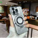 Silver Luxury Magnetic Absorption Glitter Ring Holder Clear Soft Case for iPhone