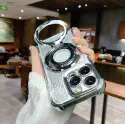 Silver Luxury Magnetic Absorption Glitter Ring Holder Clear Soft Case for iPhone