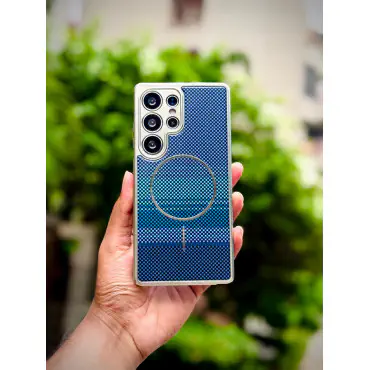 Luxo Brand Carbon Fiber Striped Electroplated Silver Magnetic Case For Samsung Galaxy