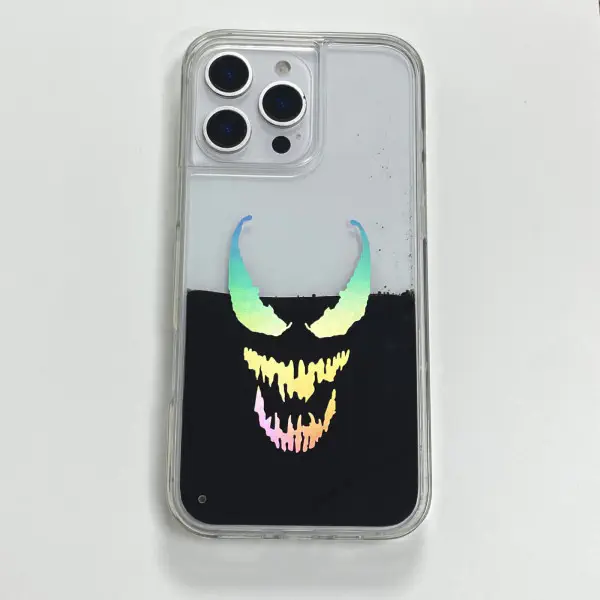 Laser Grim Smile Pattern For iPhone 16 Pro Max to 11 Case Black Liquid Protective Clear Hard Cover
