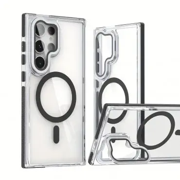 Anti Yellow Crystal Clear Camera Stand Windows Protective Case For Samsung Galaxy