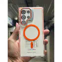 For Samsung Galaxy Ultra Magnetic Case TPU Acrylic Clear Phone Back Cover with Lens Protector Kickstand - Orange