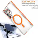 For Samsung Galaxy Ultra Magnetic Case TPU Acrylic Clear Phone Back Cover with Lens Protector Kickstand - Orange