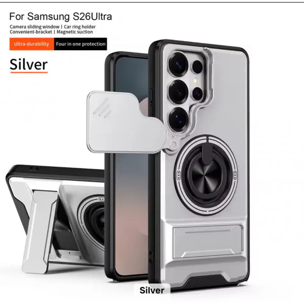 Samsung Ultra Series Magnetic Ring Stand Case with Camera Slide Cover for Samsung Galaxy