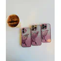 Premium Pink Half Butterfly Glitter Glossy Attached Lens Protector Case 