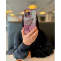 Premium Pink Half Butterfly Glitter Glossy Attached Lens Protector Case 