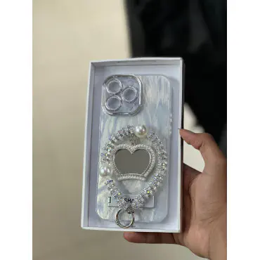 Pearl Rhinestone Bracelet Phone Case With Camera Protector For iPhone
