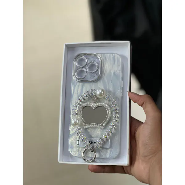 Pearl Rhinestone Bracelet Phone Case With Camera Protector For iPhone