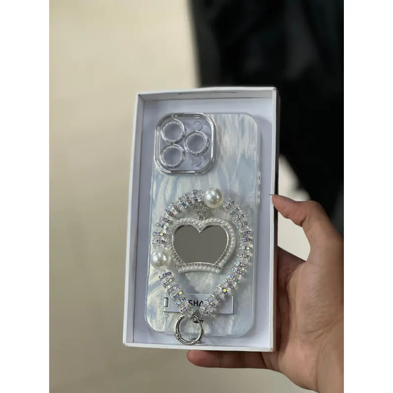 Pearl Rhinestone Bracelet Phone Case With Camera Protector For iPhone