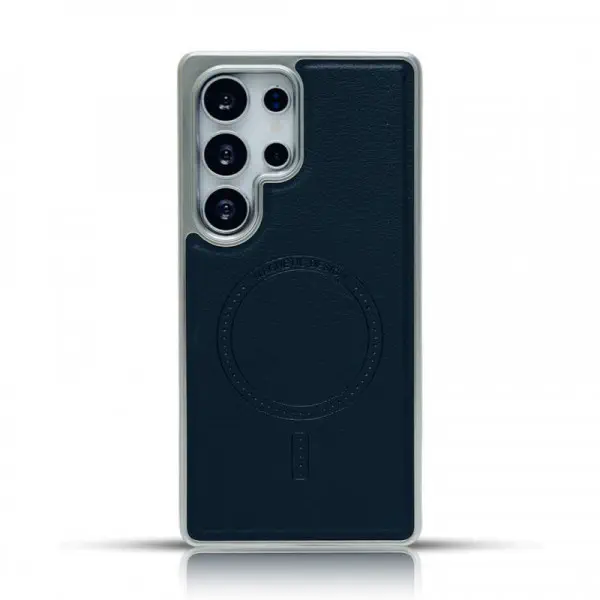 Luxury Business Plating Frame Leather Magnetic Wireless Charger Case For Samsung Galaxy S25 Ultra S24 Ultra