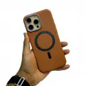 Metal Camera Frame Strong Magnetic PU Leather Case For iPhone