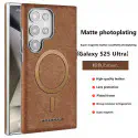 Suitable Plain Leather Electroplating Magnetic Wireless Charging Case For Samsung Galaxy Ultra Series